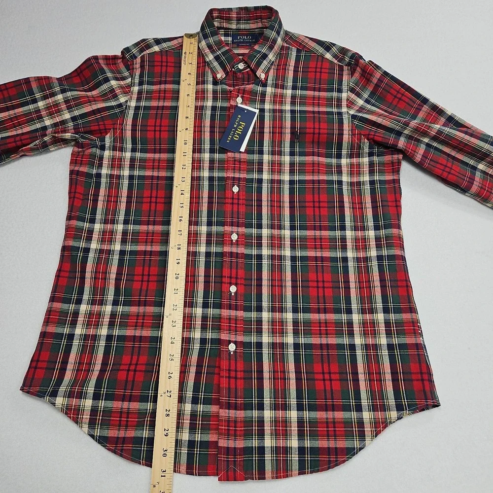 Polo Ralph Lauren Classic Fit Plaid Oxford Button Down Shirt Red Green Mens L